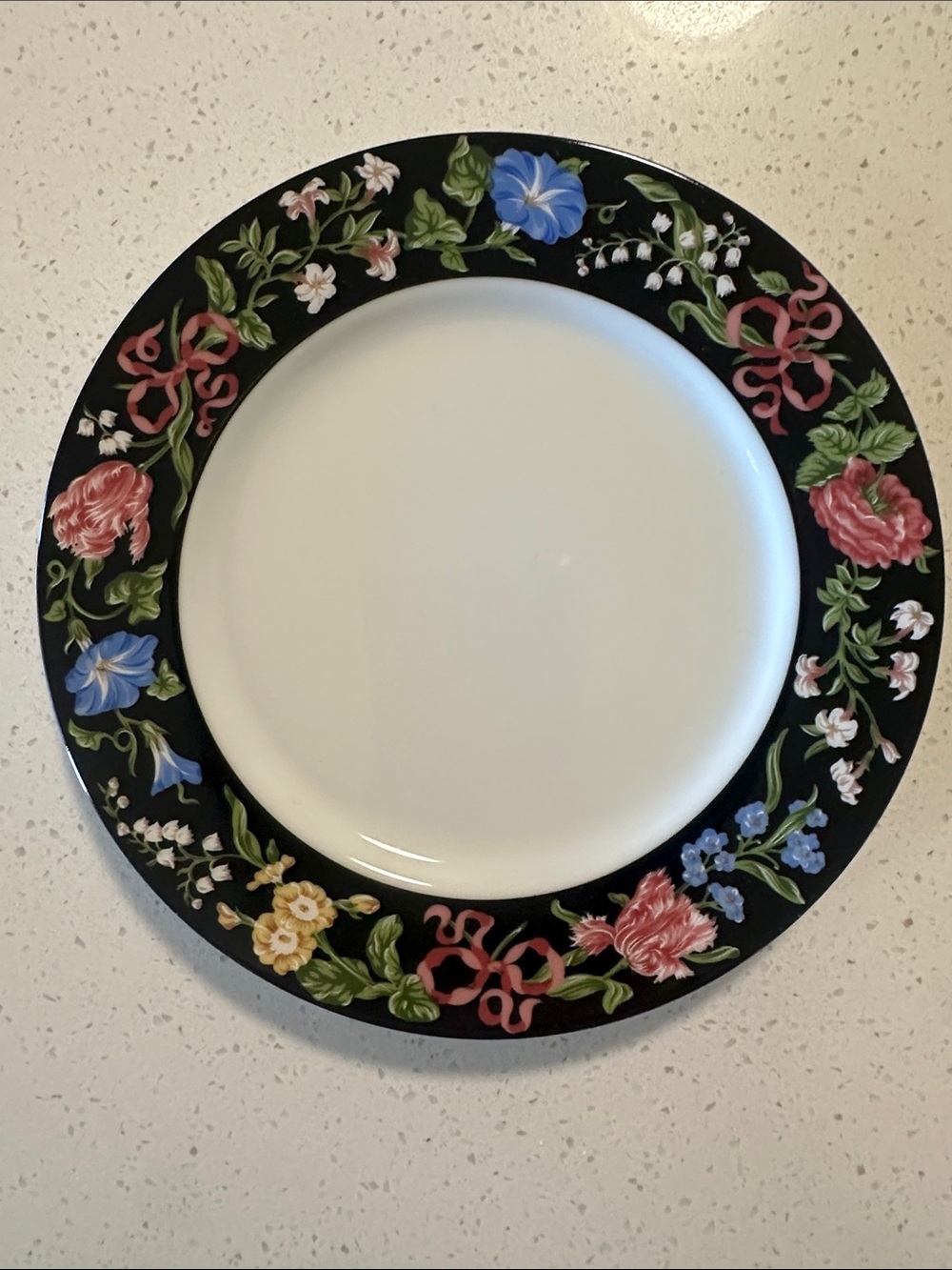 Tiffany & Co. Merrill Square Floral Dinner Plate in Black with Multicolor Blooms